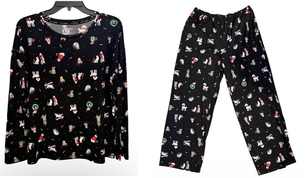 Joyspun Dreamy Soft Collection 2-Piece Pajama Set Christmas Dogs & Cats Medium